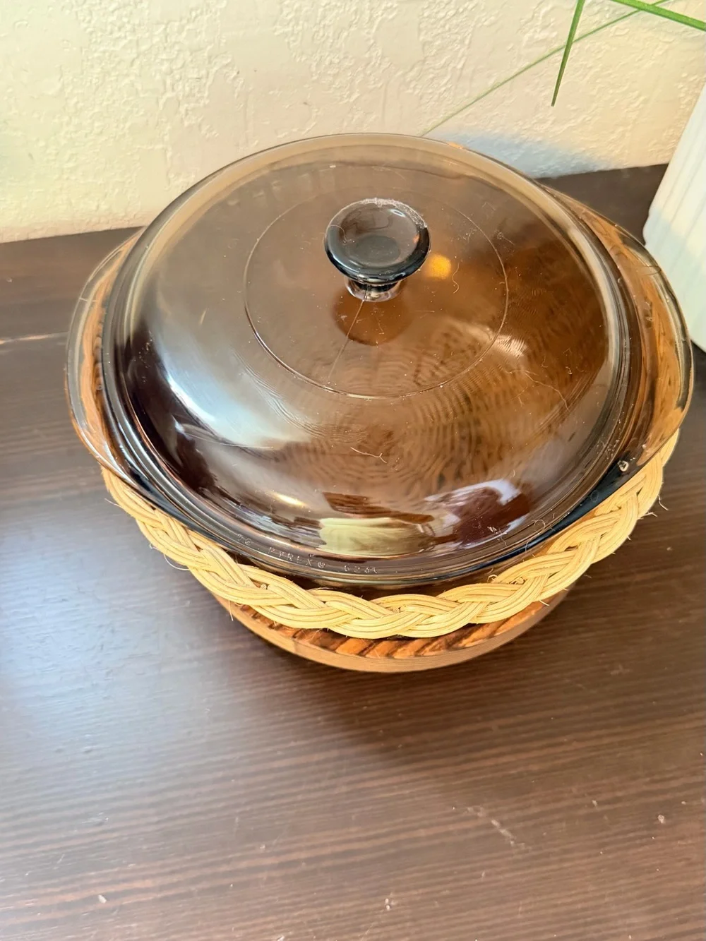 Vintage Pyrex Fireside Naturals Amber 1.5 Qt Casserole Dish with Basket